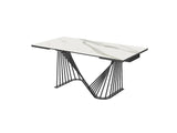 Roma Extendable Dining Table, 8 Mm Glass + 3 Mm White Ceramic Top, Black Powder Quoted Metal Base