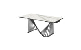 Roma Extendable Dining Table, 8 Mm Glass + 3 Mm White Ceramic Top, Black Powder Quoted Metal Base