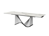 Roma Extendable Dining Table, 8 Mm Glass + 3 Mm White Ceramic Top, Black Powder Quoted Metal Base