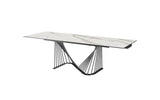 Roma Extendable Dining Table, 8 Mm Glass + 3 Mm White Ceramic Top, Black Powder Quoted Metal Base