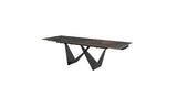 Jack Extendable Dining Table, 8Mm Glass +3Mm Ceramic Top, Matte Black Powder Coated Metal Base