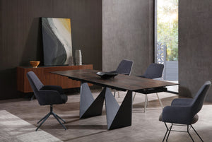 Jack Extendable Dining Table, 8Mm Glass +3Mm Ceramic Top, Matte Black Powder Coated Metal Base