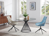 Cielo Round Dining Table, 10Mm Tempered Glass Top, Matte Black Powder Coated Iron Base