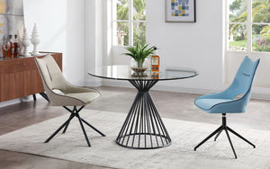 Cielo Round Dining Table, 10Mm Tempered Glass Top, Matte Black Powder Coated Iron Base