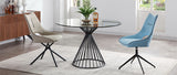 Cielo Round Dining Table, 10Mm Tempered Glass Top, Matte Black Powder Coated Iron Base