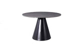 Sun Round Dining Table, 8Mm Glass + 5Mm Gray Ceramic Top, Black Lacquer Base