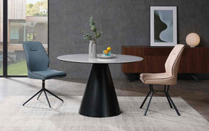 Sun Round Dining Table, 8Mm Glass + 5Mm Gray Ceramic Top, Black Lacquer Base