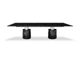 Geneva Dining Table, Black Marble Glossy Top; Base:Polished Stainless Steel & Marble Glossy