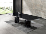 Geneva Dining Table, Black Marble Glossy Top; Base:Polished Stainless Steel & Marble Glossy