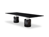 Geneva Dining Table, Black Marble Glossy Top; Base:Polished Stainless Steel & Marble Glossy