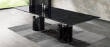 Geneva Dining Table, Black Marble Glossy Top; Base:Polished Stainless Steel & Marble Glossy