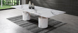 Geneva Dining Table, Marble White Glossy; Base:Polished Stainless Steel & Marble Glossy