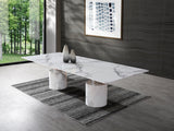 Geneva Dining Table, Marble White Glossy; Base:Polished Stainless Steel & Marble Glossy