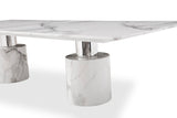 Geneva Dining Table, Marble White Glossy; Base:Polished Stainless Steel & Marble Glossy