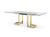 Sumo Rectangle Dining Table, 12Mm Clear Tempered Glass Top, Polished Gold Stainless Steel Base, ...