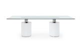 Mandarin Dining Table, 12Mm Clear Tempered Glass Top, Polished Stainless Steel Connector, Matt W...