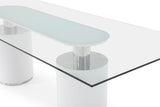 Mandarin Dining Table, 12Mm Clear Tempered Glass Top, Polished Stainless Steel Connector, Matt W...