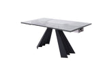 Chicago Extendable Dining Table 10Mm Tempered Clear Glass Top, Sanded Black Metal Legs