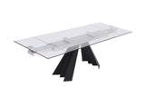 Chicago Extendable Dining Table 10Mm Tempered Clear Glass Top, Sanded Black Metal Legs