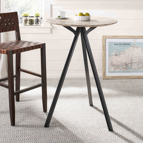 Axel Tripod Pub Table - Contemporary Grey Wash Finish with Chic Black Legs for Modern Living Spaces