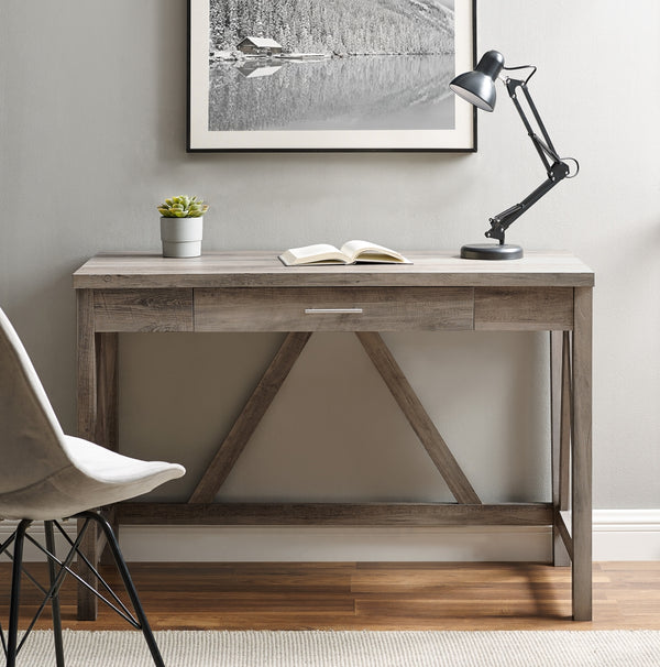 DW46AFGW - 46" Rustic Farmhouse Wood Computer Desk Barnwood