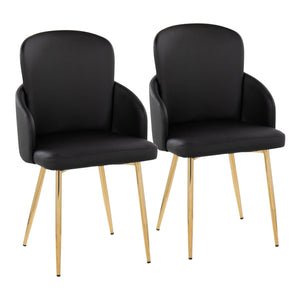 Dahlia Contemporary Dining Chair in Gold Metal and Black Faux Leather with Chrome Accent by LumiSource - Set of 2