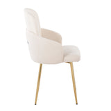 Dahlia Contemporary Dining Chair in Gold Metal and Cream Fabric with Chrome Accent by LumiSource - Set of 2