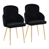 Dahlia Contemporary Dining Chair in Gold Metal and Black Velvet with Gold Accent by LumiSource - Set of 2