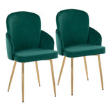 Dahlia Contemporary Dining Chair in Gold Metal and Green Velvet with Gold Accent by LumiSource - Set of 2