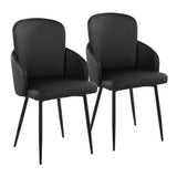 Dahlia Contemporary Dining Chair in Black Metal and Black Faux Leather with Chrome Accent by LumiSource - Set of 2