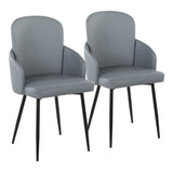 Dahlia Contemporary Dining Chair in Black Metal and Grey Faux Leather with Chrome Accent by LumiSource - Set of 2