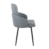 Dahlia Contemporary Dining Chair in Black Metal and Grey Faux Leather with Chrome Accent by LumiSource - Set of 2