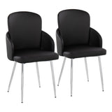 Dahlia Contemporary Dining Chair in Chrome Metal and Black Faux Leather with Chrome Accent by LumiSource - Set of 2