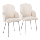 Dahlia Contemporary Dining Chair in Chrome Metal and Cream Fabric with Chrome Accent by LumiSource - Set of 2