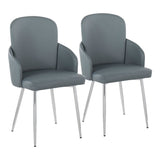 Dahlia Contemporary Dining Chair in Chrome Metal and Grey Fabric with Chrome Accent by LumiSource - Set of 2