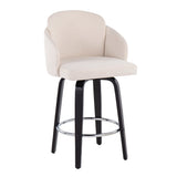 Dahlia Contemporary Counter Stool in Black Wood and Cream Fabric with Round Chrome Footrest by LumiSource - Set of 2