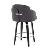 Dahlia Contemporary Counter Stool in Black Wood and Grey Fabric with Round Chrome Footrest by LumiSource - Set of 2