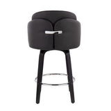 Dahlia Contemporary Counter Stool in Black Wood and Black Faux Leather with Round Chrome Footrest by LumiSource - Set of 2