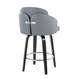 Dahlia Contemporary Counter Stool in Black Wood and Grey Faux Leather with Round Chrome Footrest by LumiSource - Set of 2