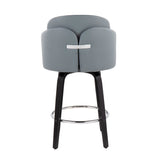Dahlia Contemporary Counter Stool in Black Wood and Grey Faux Leather with Round Chrome Footrest by LumiSource - Set of 2