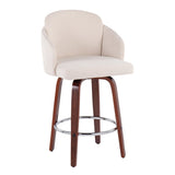 Dahlia Contemporary Counter Stool in Walnut Wood and Cream Fabric with Round Chrome Footrest by LumiSource - Set of 2
