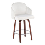 Dahlia Contemporary Counter Stool in Walnut Wood and Cream Velvet with Round Chrome Footrest by LumiSource - Set of 2