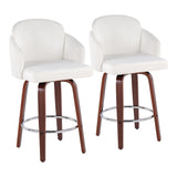 Dahlia Contemporary Counter Stool in Walnut Wood and Cream Velvet with Round Chrome Footrest by LumiSource - Set of 2