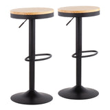 Dakota Contemporary Adjustable Barstool in Black Metal and Natural Wood by LumiSource - Set of 2