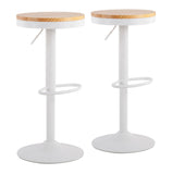 Dakota Contemporary Adjustable Barstool in White Metal and Natural Wood by LumiSource - Set of 2