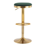 Dakota Contemporary Upholstered Adjustable Barstool in Gold Steel and Green Velvet by LumiSource - Set of 2