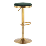 Dakota Contemporary Upholstered Adjustable Barstool in Gold Steel and Green Velvet by LumiSource - Set of 2