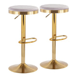 Dakota Contemporary Upholstered Adjustable Barstool in Gold Steel and Silver Velvet by LumiSource - Set of 2