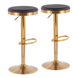 Dakota Contemporary Upholstered Adjustable Barstool in Gold Steel and Black Faux Leather by LumiSource - Set of 2