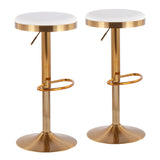 Dakota Contemporary Upholstered Adjustable Barstool in Gold Steel and White Faux Leather by LumiSource - Set of 2
